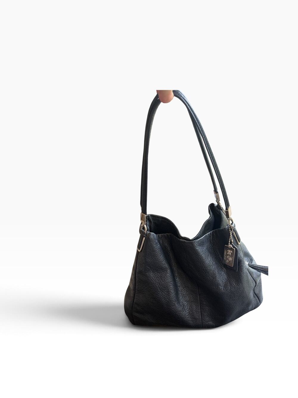COACH Madison Phoebe Black Pebbled Leather Shoulder Bag Purse Navy Lining 26224